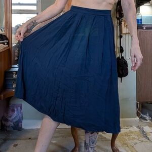 painted threads Navy Midi Skirt